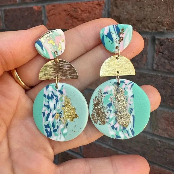 Marble Light Blue Earrings - Picture 3 of 5